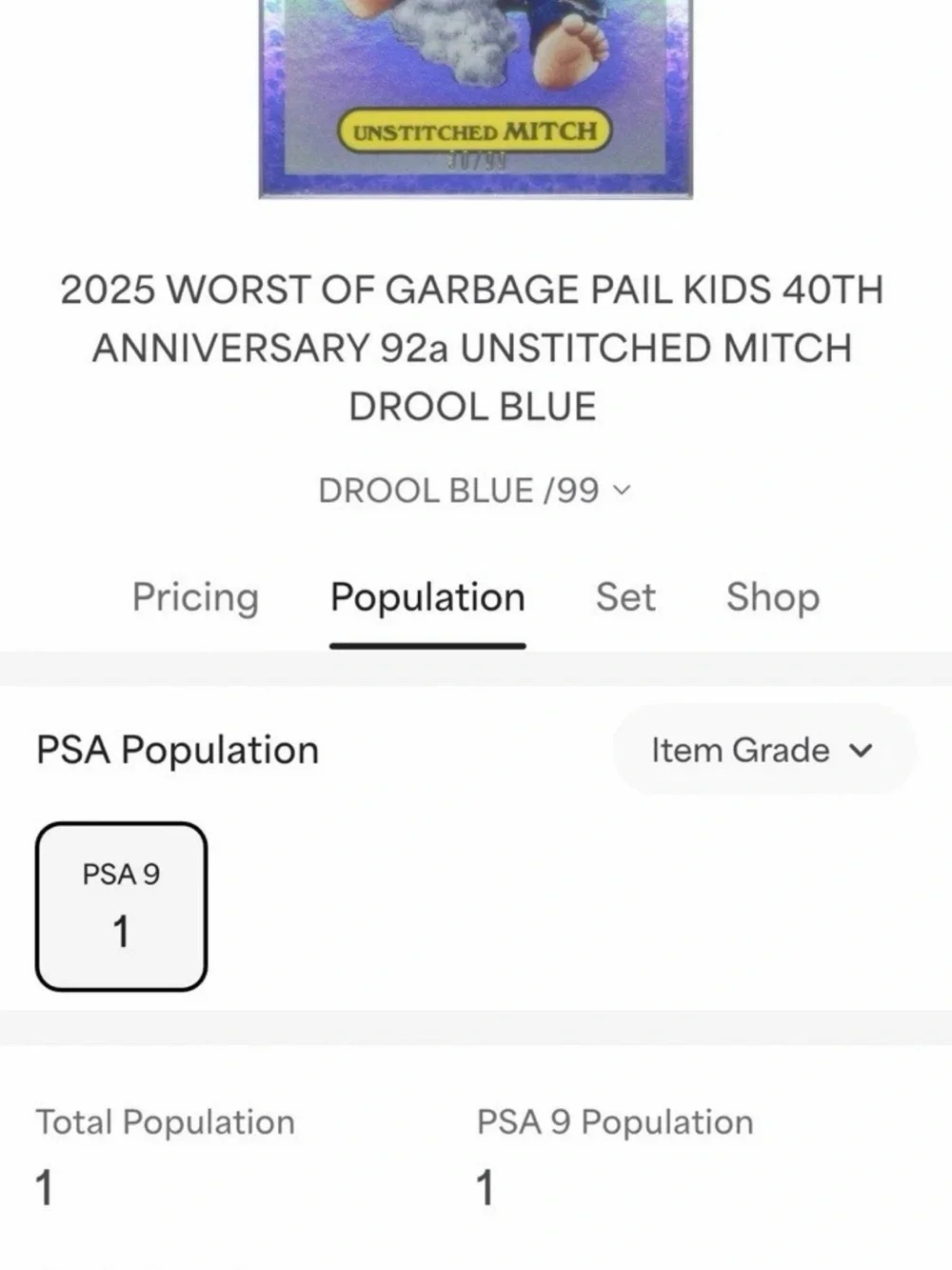 2025 Worst of Garbage Pail Kids 40th Anniversary Unstiched Mitch - Drool Blue